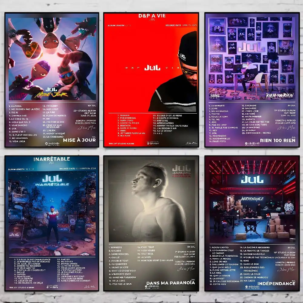 affiche moderne album musical stickers graphiques abstrait photographique bleu rouge violet noir blanc salon