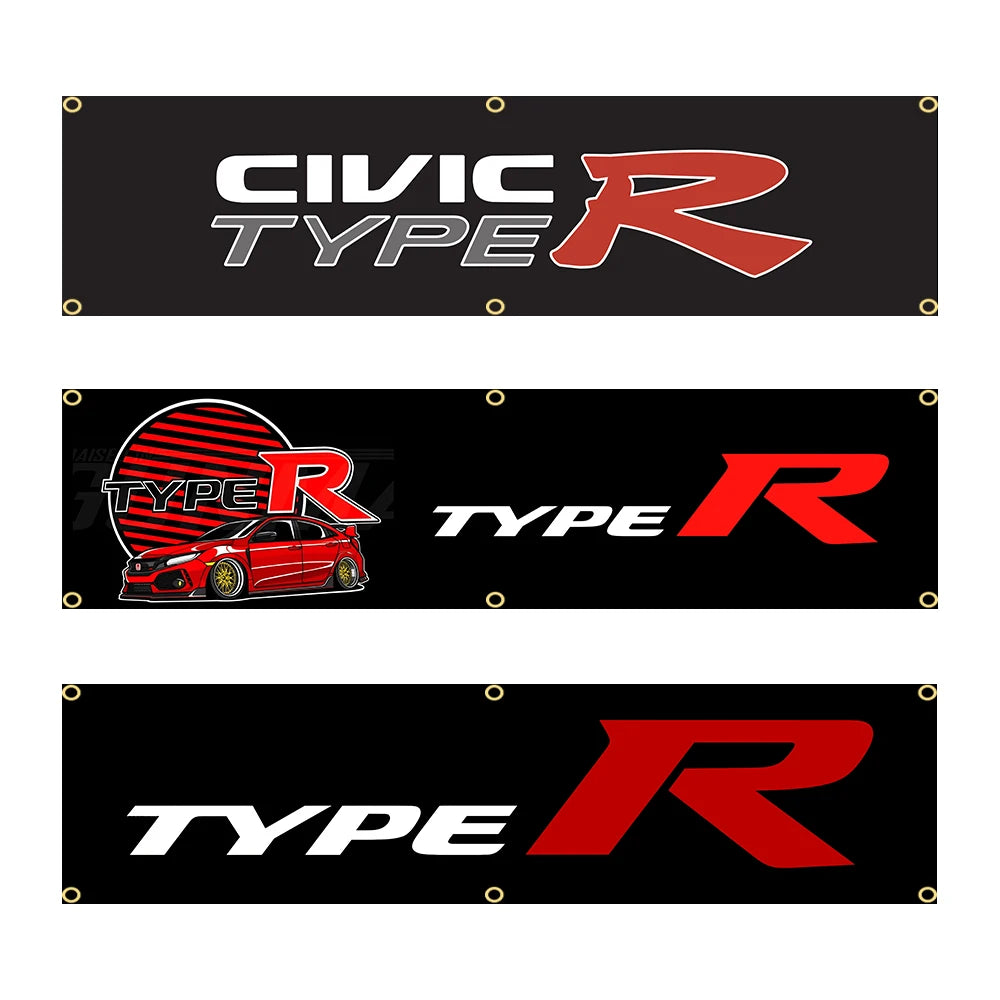 bannière moderne sportive logo civic type voiture rouge graphique noir blancDecorationGarageExterieur