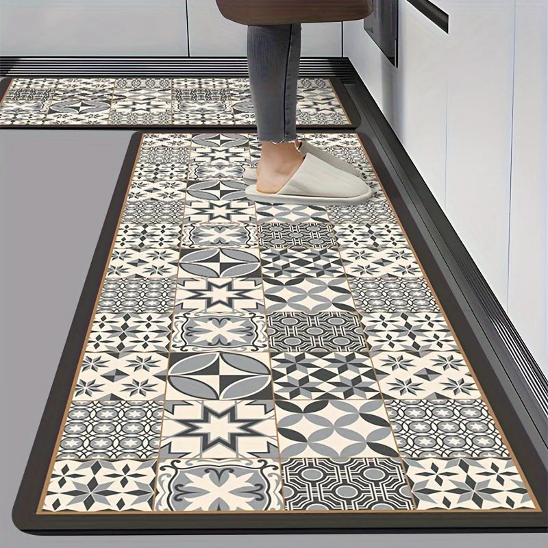 tapis imperméable anti poussiere non glissant gris noir blanc moderne geometrique floral PVC polyester