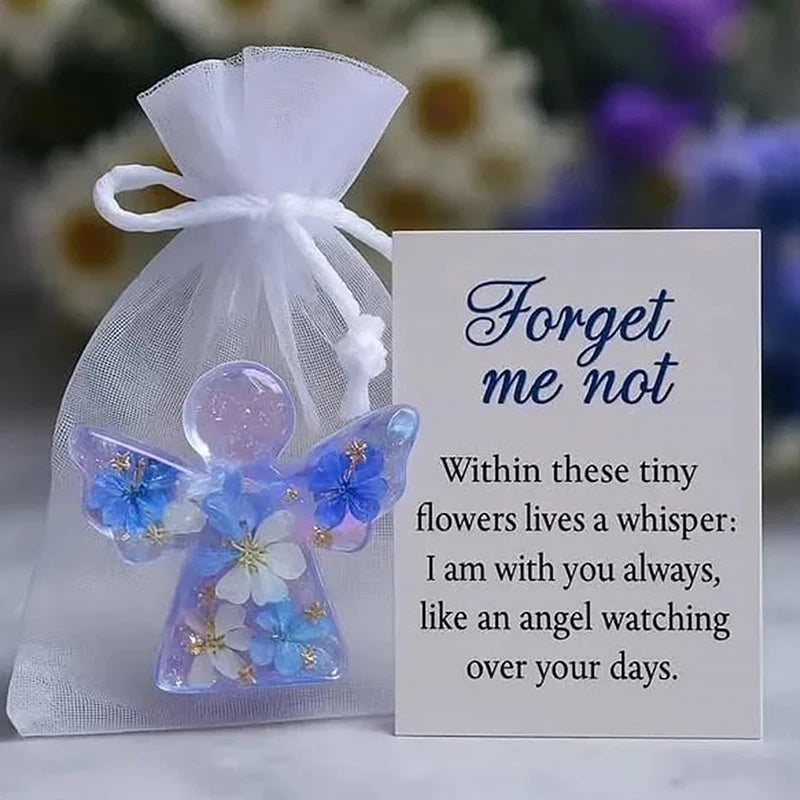 figurine résine ange fleurs transparente sac carte souvenir bleu blanc violet roseclair decorative spiritual