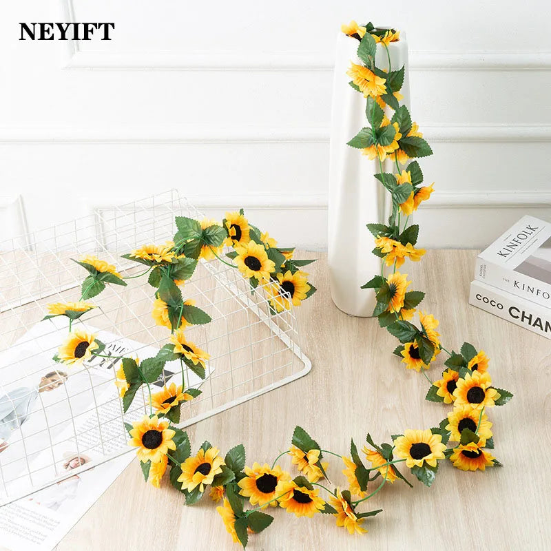 décoration maison guirlande fleurs tournesol artificielles jaunes vertes mariage anniversaireintérieur