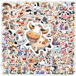 stickers vache cartoon kawaii random couleur pack 100 pieces stickers animaux imperméables téléphone ordinateur