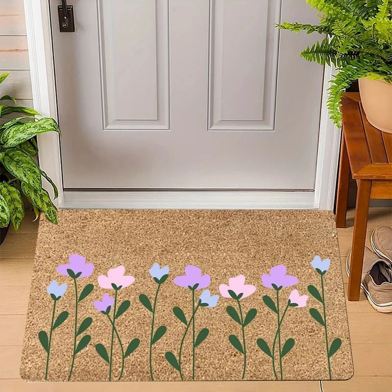 tapis d'entrée moderne fleurs colorées antidérapant résistant polyester confortable