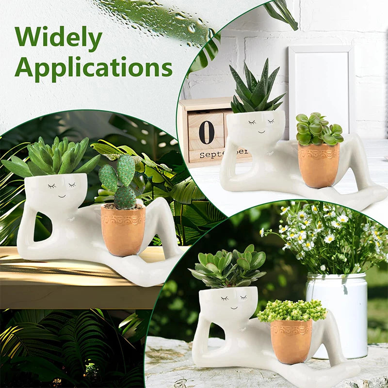 pots fleurs décoratifs blanc bleu foncé succulentes visage stylé modernes minimalistesintérieur