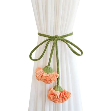 rideau polonais blanc fleurs coton moderne elastic band attache pompon