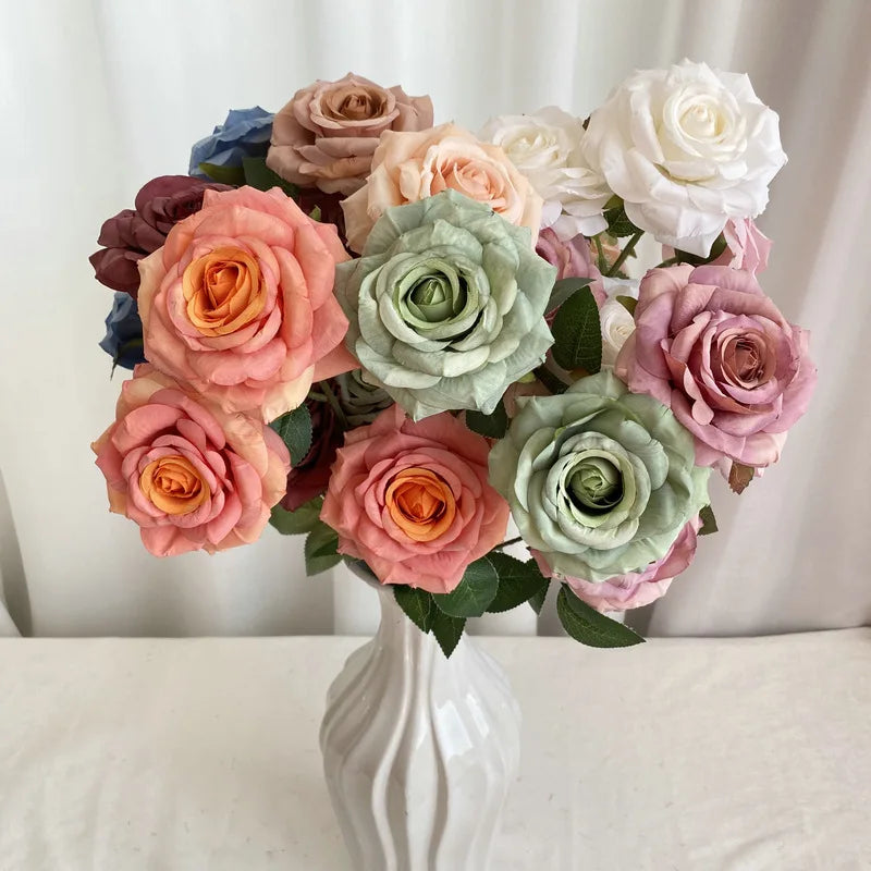 bouquet roses artificielles décoration mariage anniversaire intérieur classique blanc rose vert