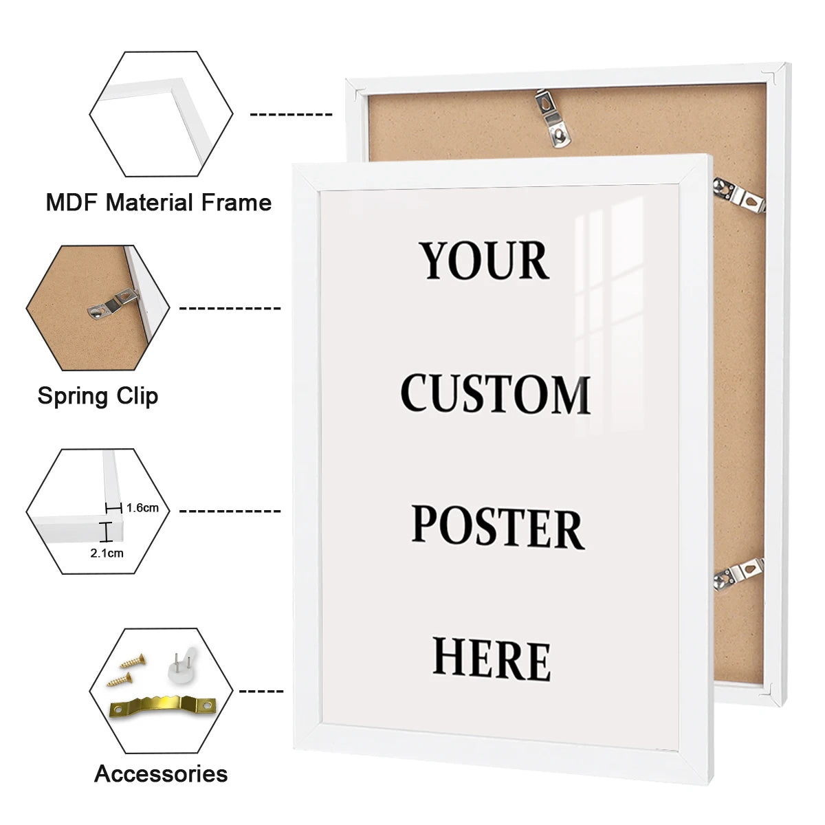 cadre photo personnalisable noir blanc contemporain clips fixation 21x30cm 30x40cm 40x60cm