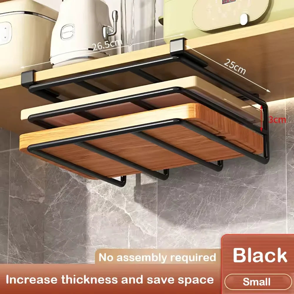 organisateur sous meuble acier noir panneaux bois clips moderne rangement serviettes chiffons