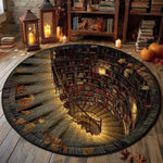 tapis rond moderne 3d escalier bibliothèque polypropylène polyester gris bleu vert