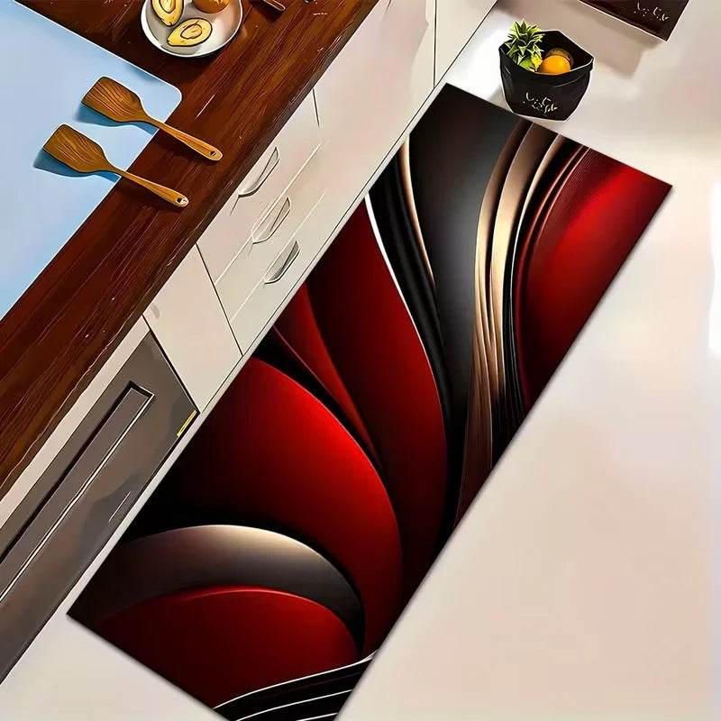 tapis moderne abstrait rouge noir doré antidérapant polyester 120cm 150cm