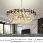lustre cristal géométrique doré moderne élégant salon lumière chaîne vitrail haute qualité