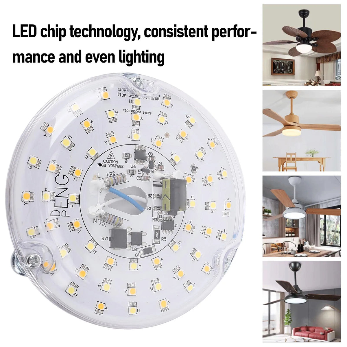 module led circulaire jaune support transparent industriel câbles bleus blancs trois points fixation métalliques