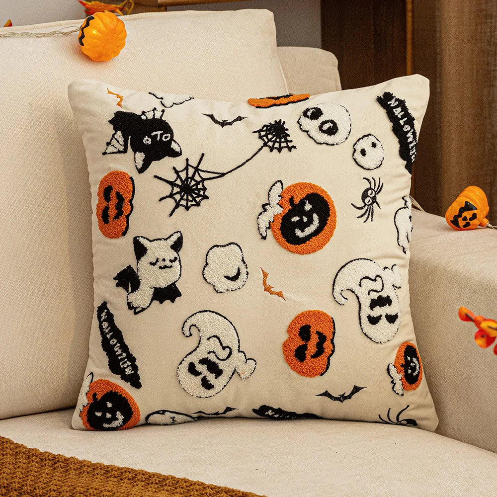 taies d'oreiller halloween orange citrouille araignée deco sofa lit polyester respectueux environnement non toxique