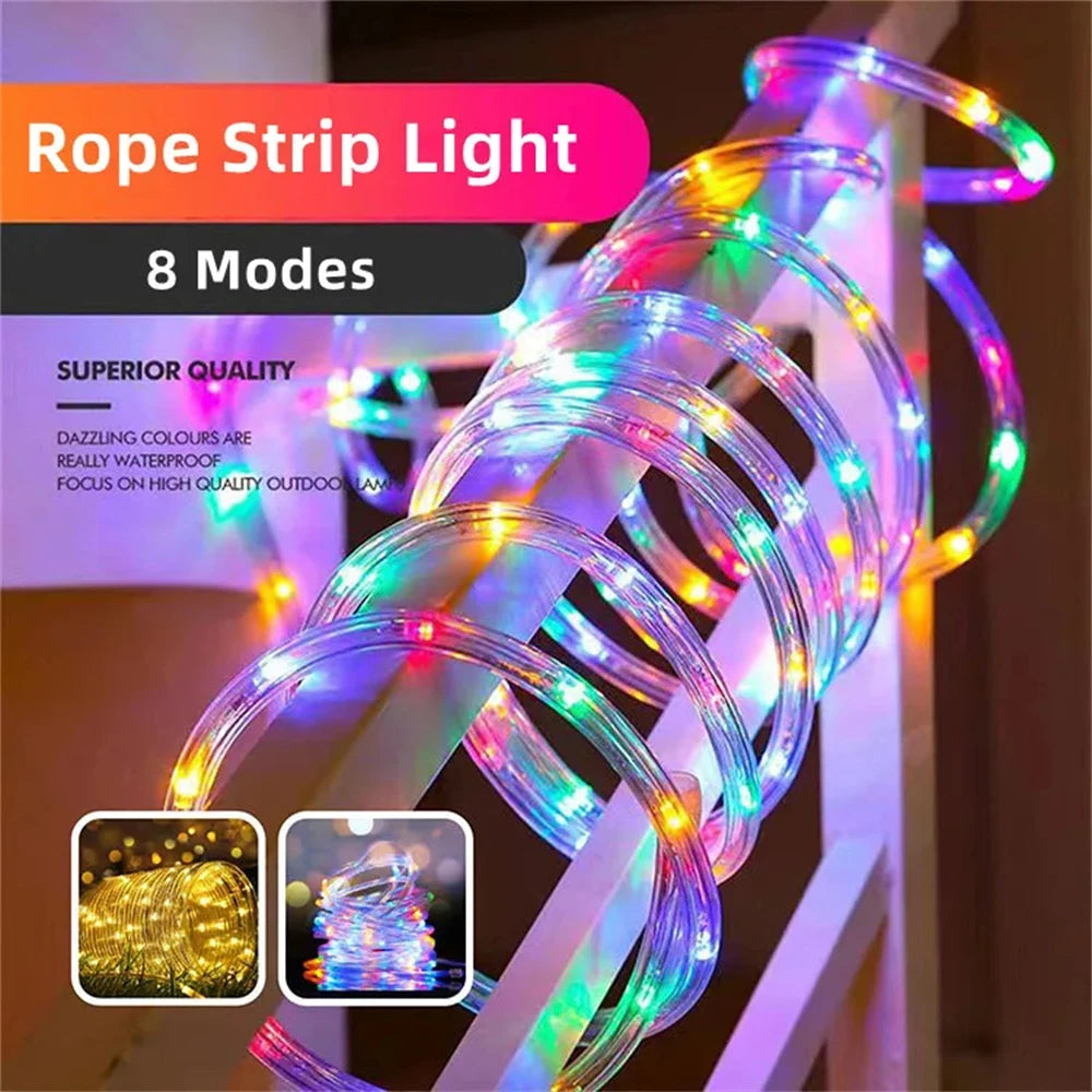 guirlande lumineuse solaire 300 led blanc chaud moderne extérieur intérieur modes étanche