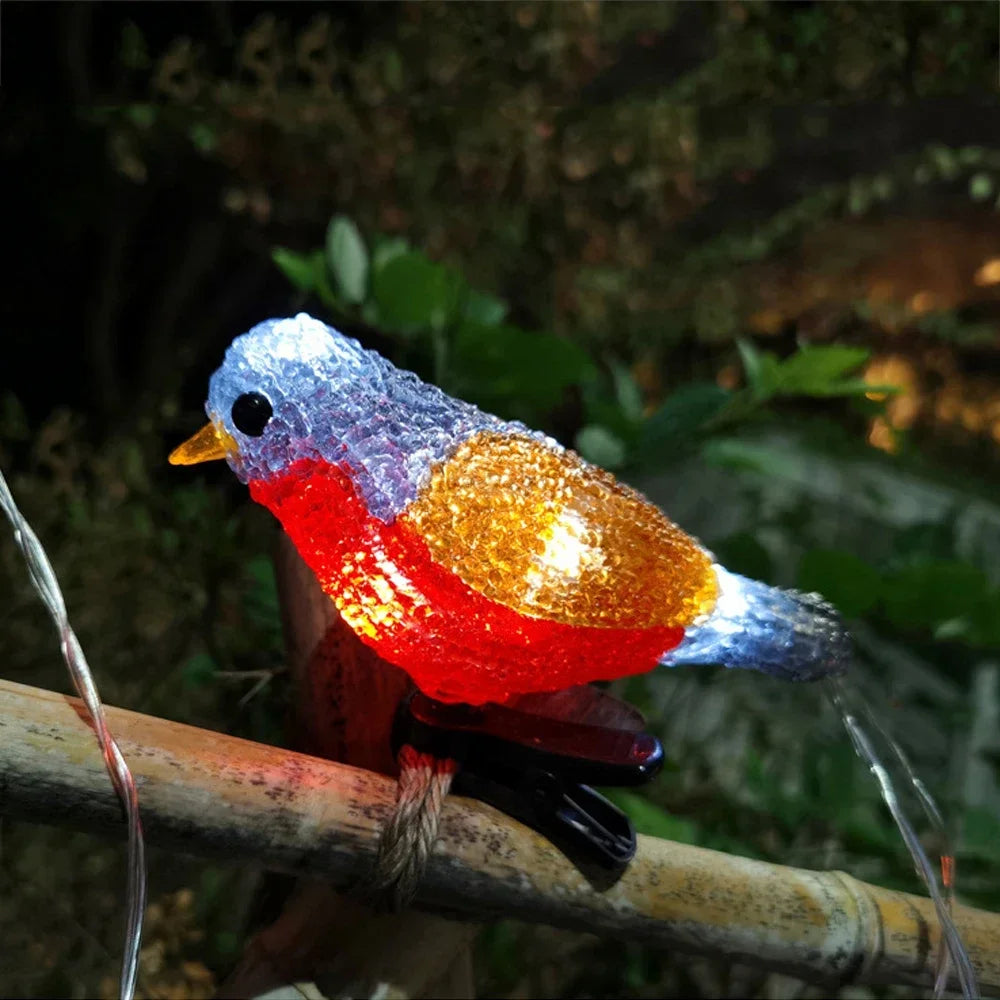 guirlande oiseaux bleu doré lumineuse clips solaire usb led jardin festive