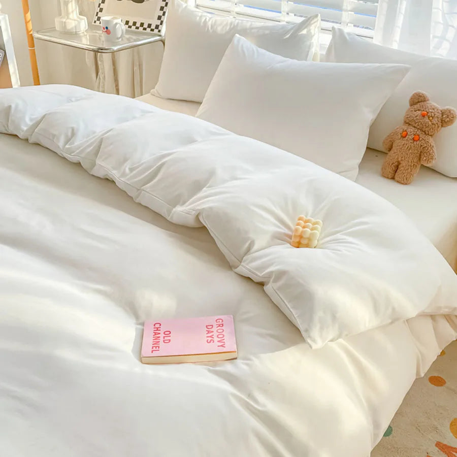 ensemble literie moderne pièces housse couette uni blanc polyester qualité 150x200cm 180x220cm 200x230cm 220x240cm
