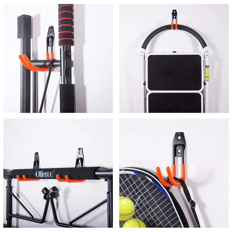crochet mural moderne noir orange fixations vis chevilles support garage vélos équipements sport