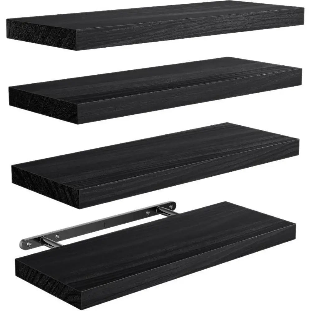 étagères murales modernes bois naturel noir clips métalliques facile supports murales inclusées