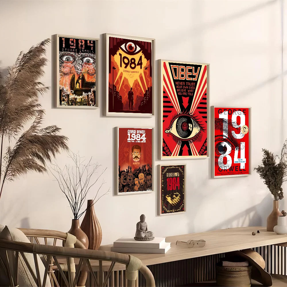 affiches pop art révolutionnaires géorges orwell 1984 graphiques abstrait oeil stylisé rouge noir beige