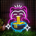 décoration murale néon chat nouilles ramen couleurs vives moderne suspension câbles usb