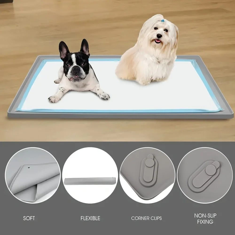 tapis absorbant portable chien gris bleu clair texture douce flexible clips coins moderne