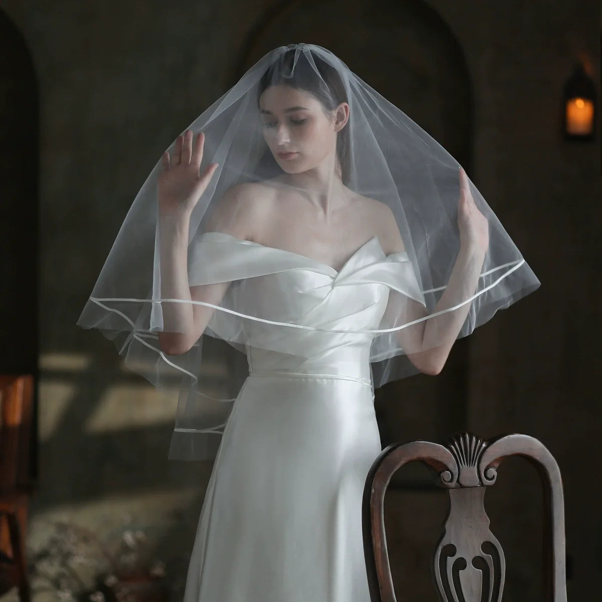 voile mariée blanc classique tulle translucide bordure fine mariage erotique erotique erotique erotique (Seulement