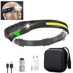 lampe frontale rechargeable led ipx4 camping pêche ceinture ajustable sensor switch noir jaune