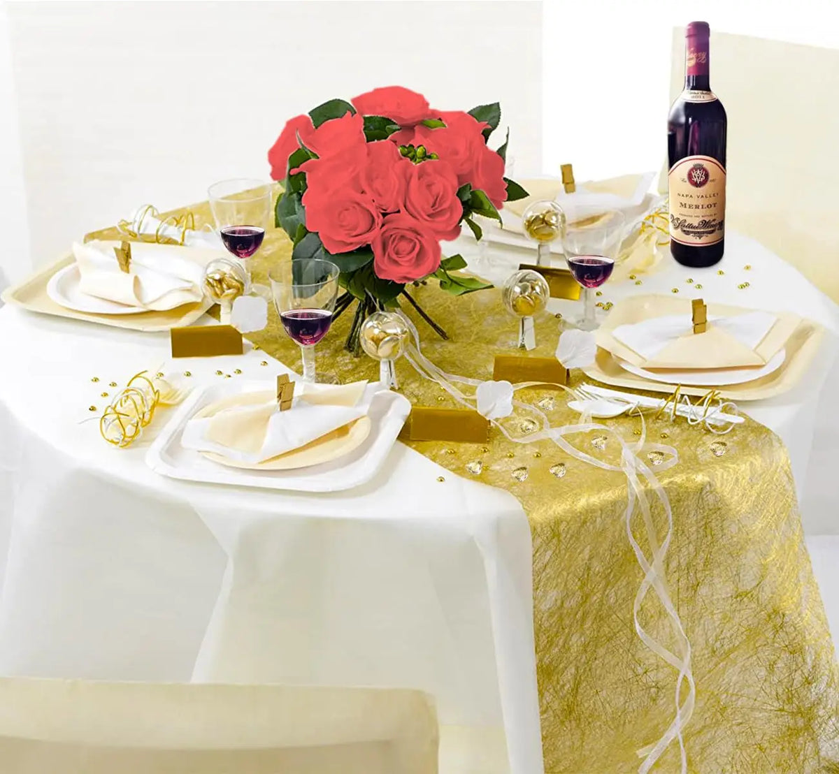 chemin table doré effet métallique élégant maison événement noël mariage