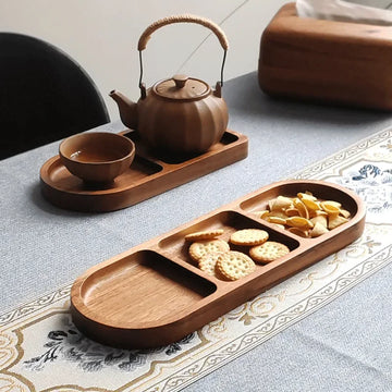 plateau compartiments bois moderne théière tasse bol assiette ovale service cuisine nappe floral