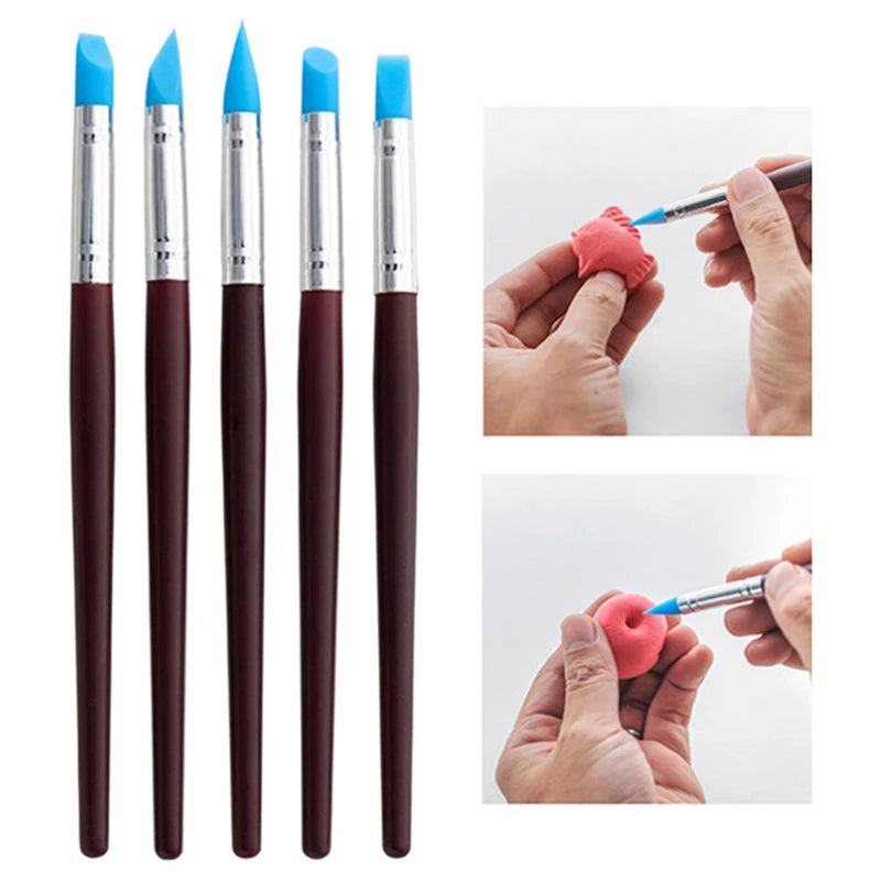 pinceaux modeler sculpture argile bleu clair bleu foncé brun foncé pointus lisses modernes outils