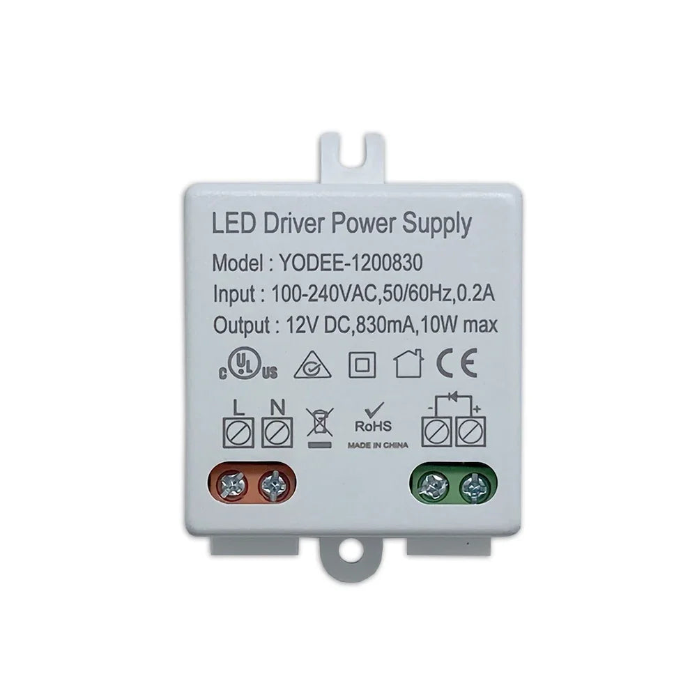 alimentation led 12v 10w 830ma protection surcharge blanc moderne étanches 40x20x50mm