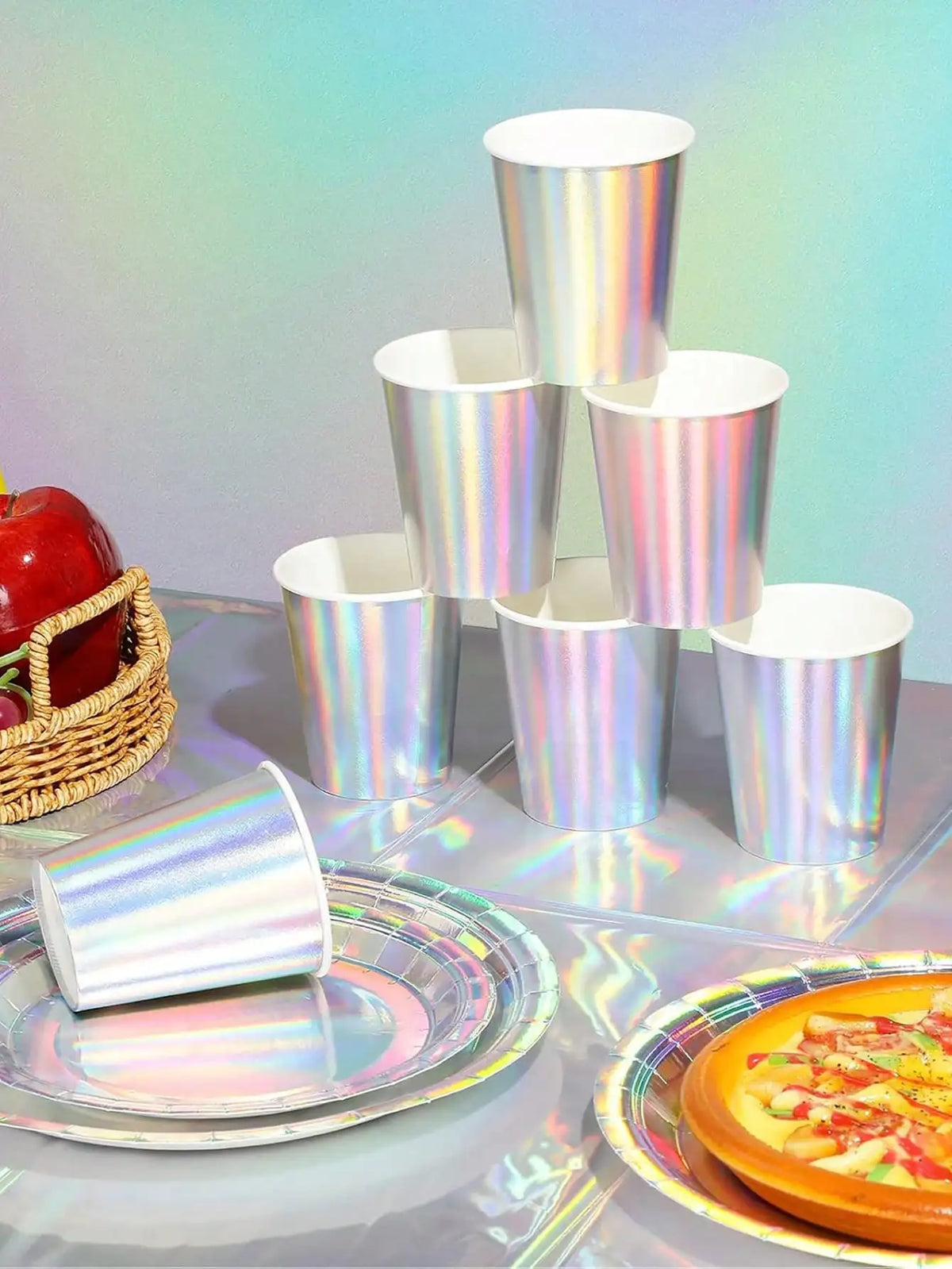 assiettes papier holographiques serviettes festives arc ciel anniversaire mariage noël fêtes enfants avril chinois