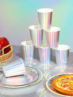 assiettes papier holographiques serviettes festives arc ciel anniversaire mariage noël fêtes enfants avril chinois