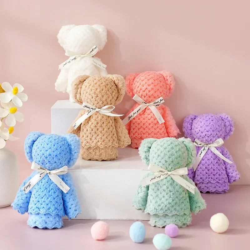 serviettes ours peluche tissu texturé sacs transparents couleurs variées cadeau mariage anniversaire 10 ensembles