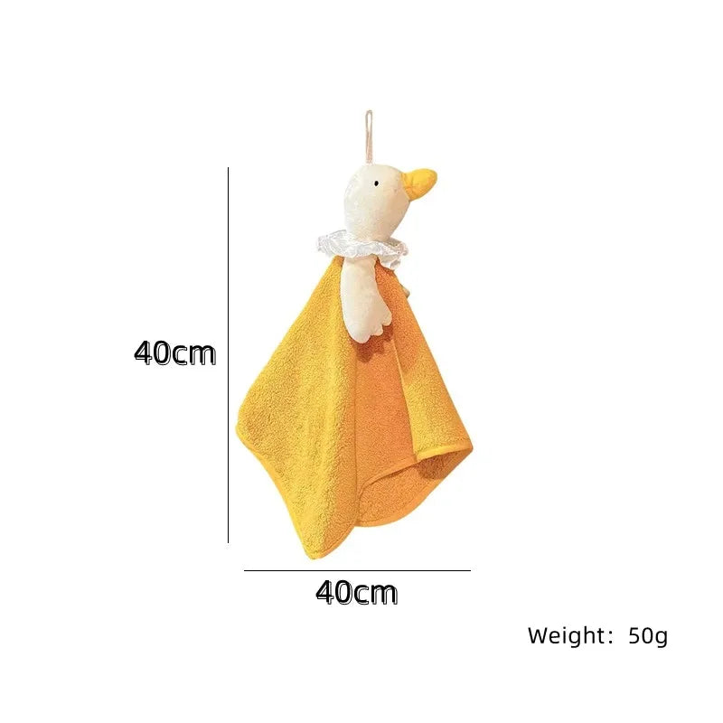 serviette moelleuse canard peluche rose jaune mignonne cuisine salle bain accrochable