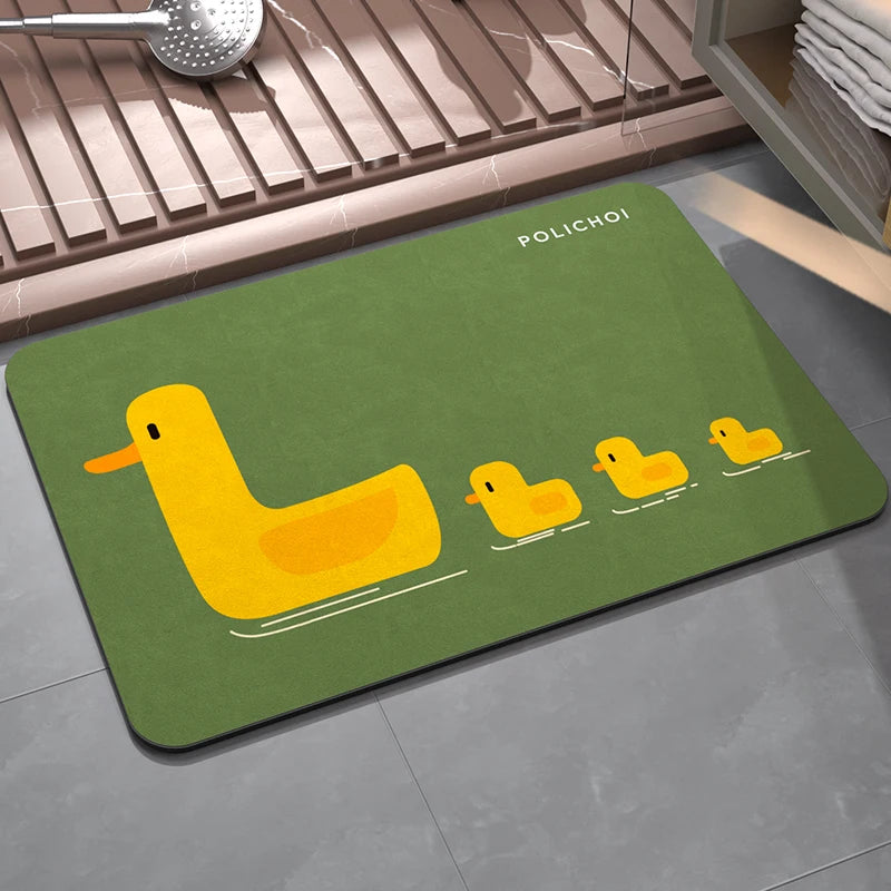 tapis bain animaux canards gris jaune beige diatom respectueux environnement opacité simple coloré 40x60