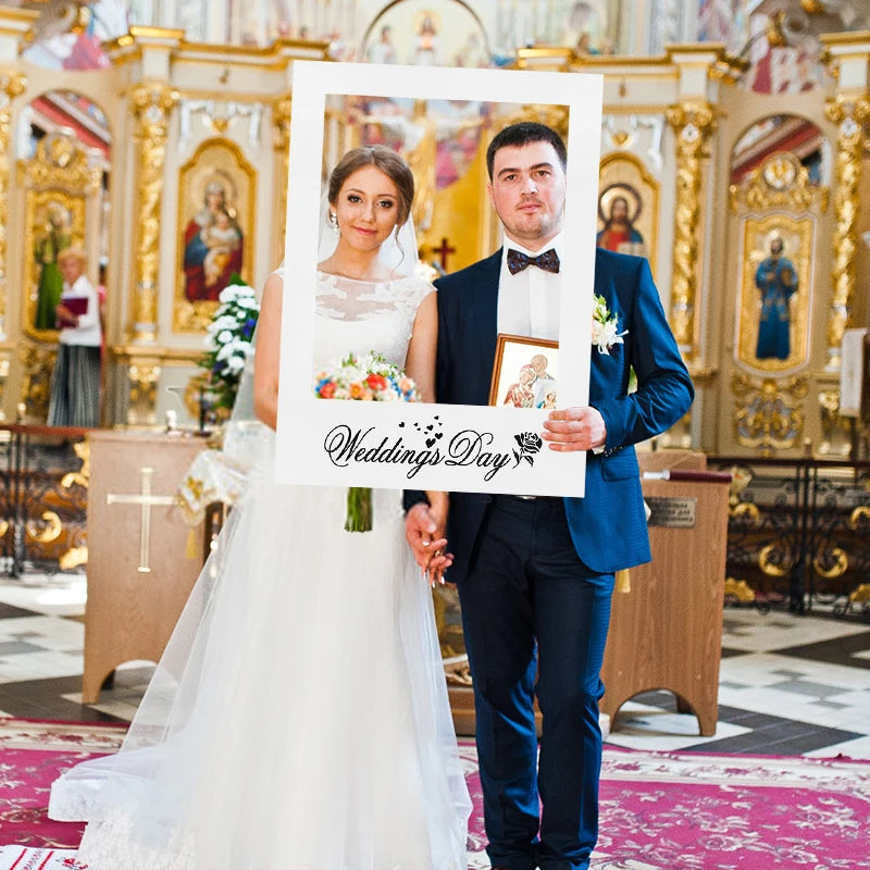 cadre photo blanc imprimé weddings day coeurs rose moderne photo jour mariage