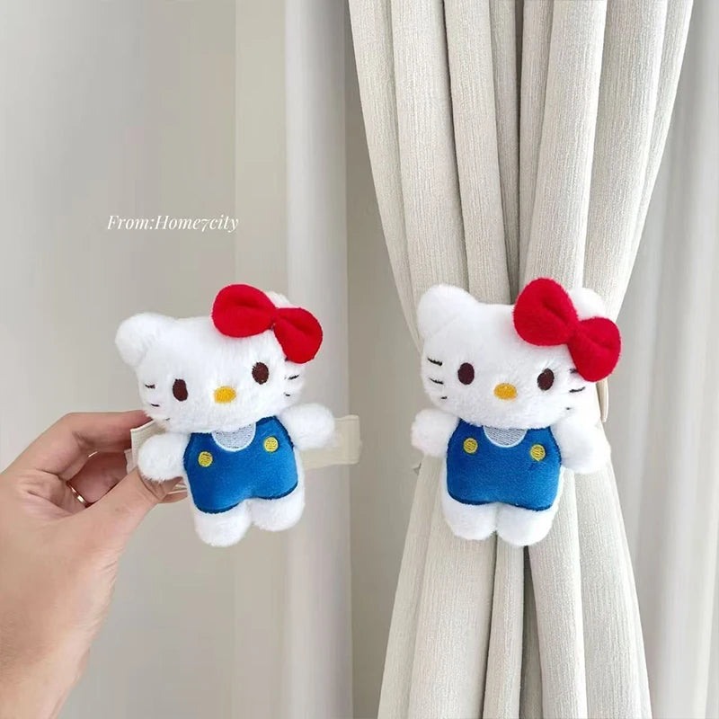 pinces rideau hello kitty kawaii blanc bleu rose peluche douce deux pièces