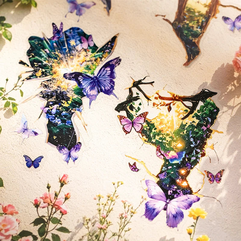 autocollants muraux abstraits papillons fleurs galaxie modernes bleus violets dorés noirs