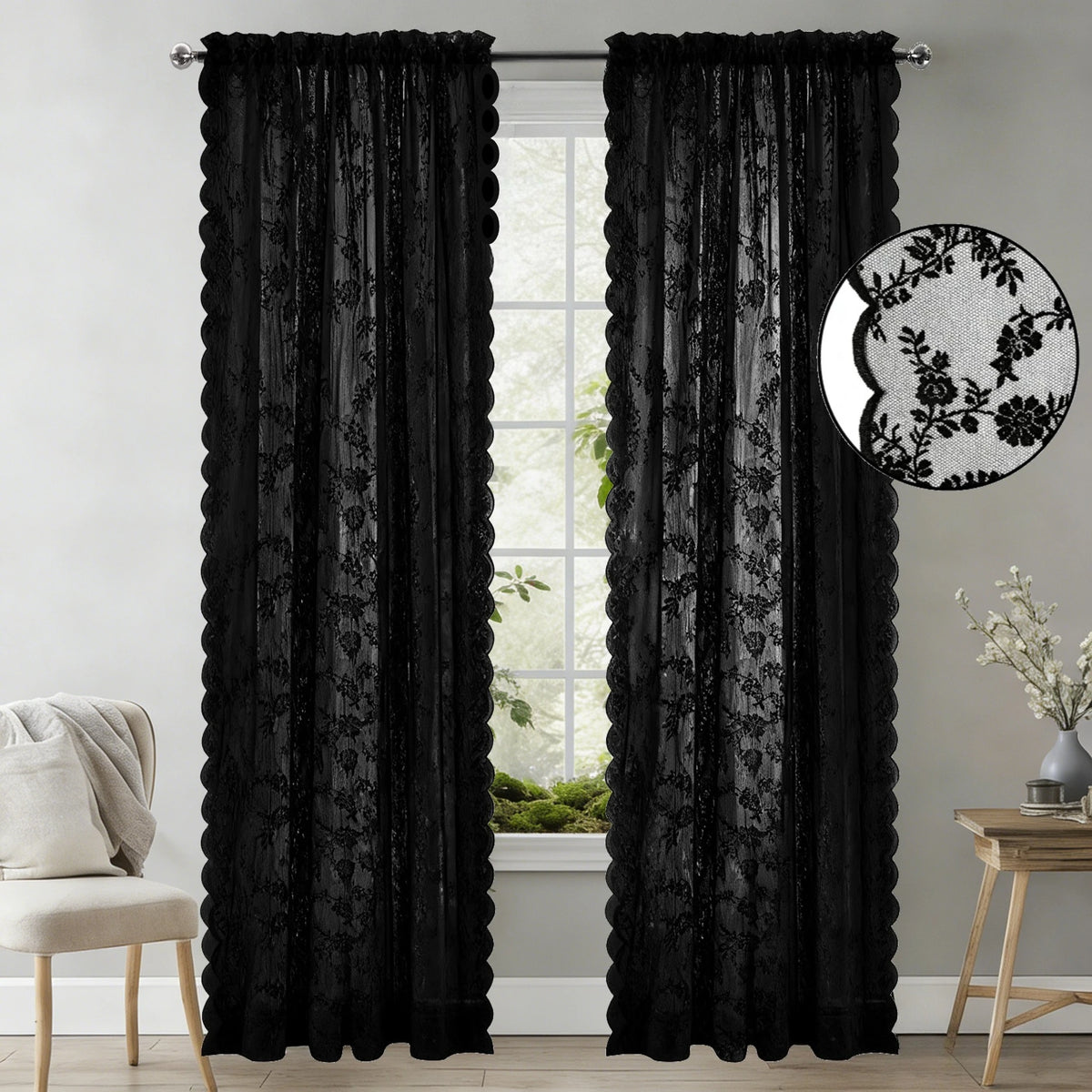 rideau floral transparent classique dentelle intérieur extérieur filtration lumière