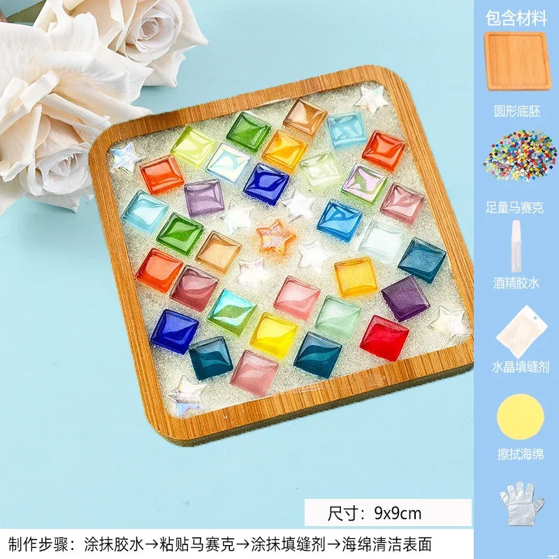 kit création mosaïque dessous verre artisanal multicolore colle gants protection maison