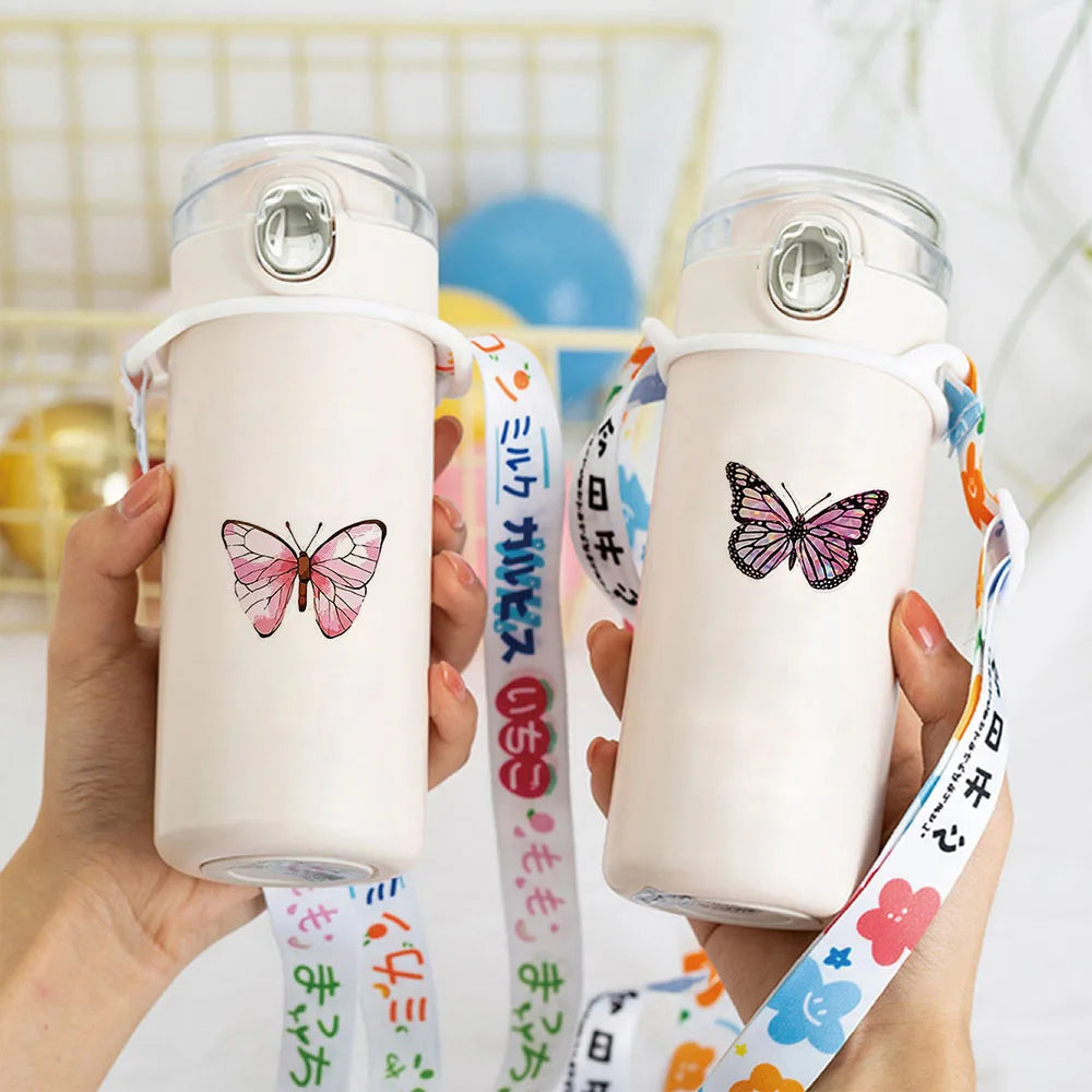 sticker papillon fleur bleu rose violet blanc adhésif décoration diy 500 pièces rouleau 2.5cm