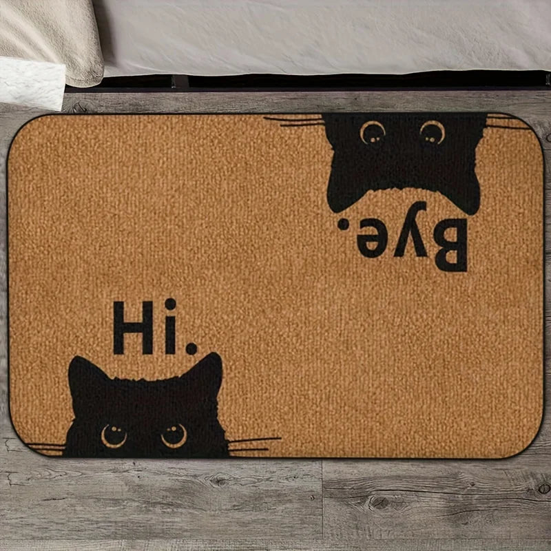 tapis d'entrée moderne chat noir hi bye polyester résistant décoloration