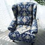fauteuil classique bleu damassé coussin tissu composite bois sponge chambre salon minimaliste moderne