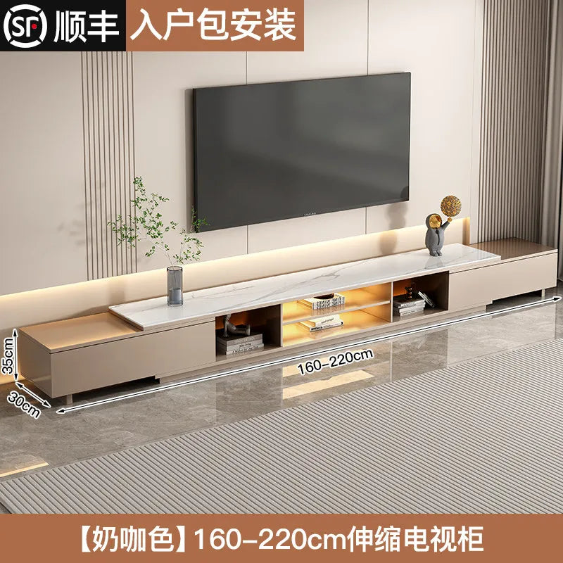 meuble tv moderne gris blanc marbre tiroirs rangement salon