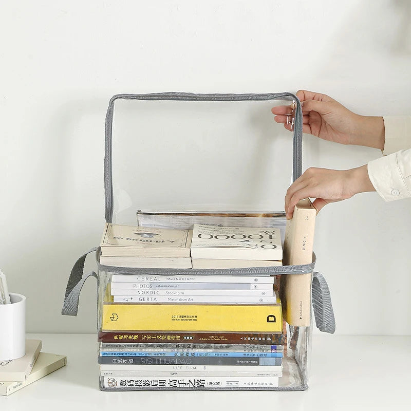 organisateur livres transparent noir poignées amovibles moderne pratique sac livres étudiant classe rangement ménage