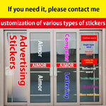 sticker publicitaire moderne adhésif rouge blanc gris logo film transparent extérieur vitrine magasin