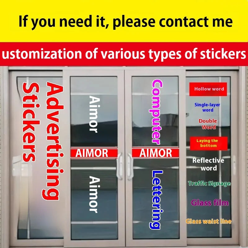 sticker publicitaire moderne adhésif rouge blanc gris logo film transparent extérieur vitrine magasin