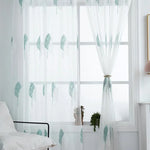 rideau moderne feuilles stylisées blanc vert clair transparent polyester chambre salon