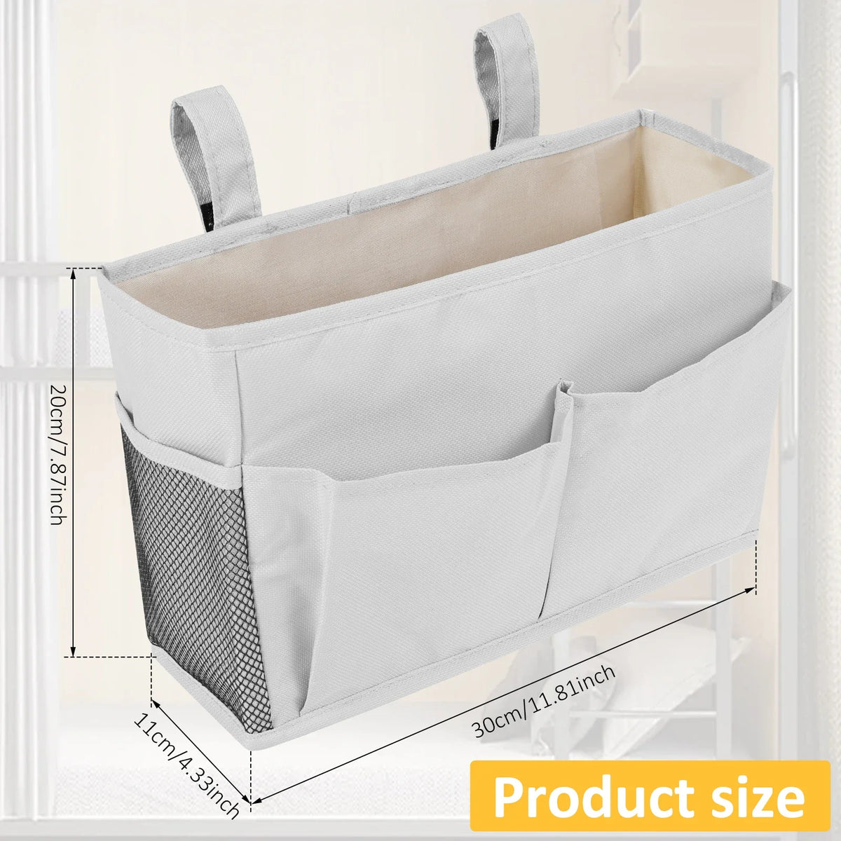 sac rangement lit suspendu polyester noir blanc beige poches filet minimaliste fonctionnel